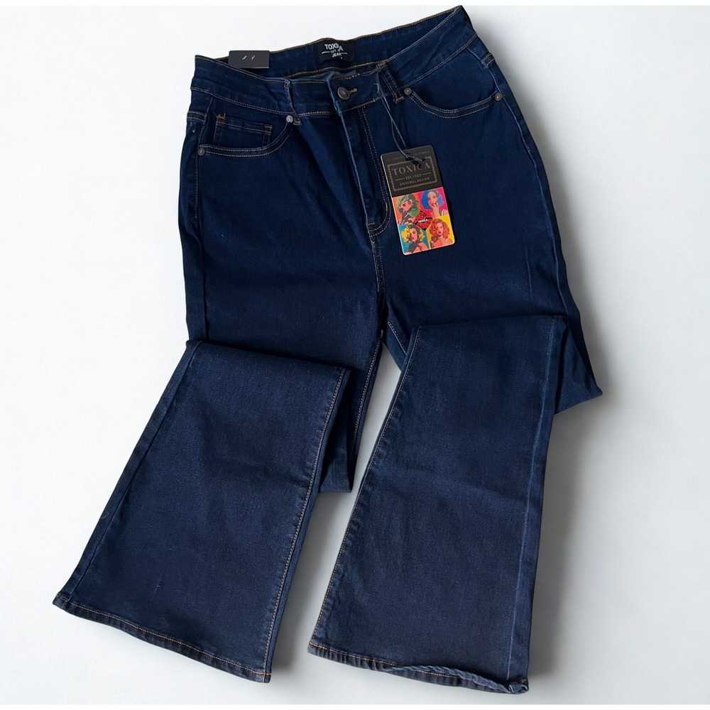 Toxica Dark Wash Flare Jeans NWT Size 11 High Rise Stretch Denim